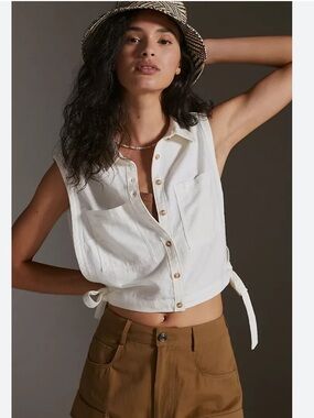 Pilcro White Button-Front Cropped Tank